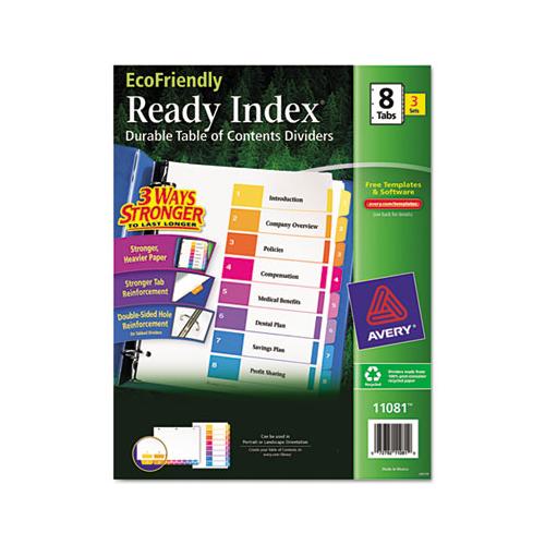 Customizable Table Of Contents Ready Index Dividers With Multicolor Tabs, 8-tab, 1 To 8, 11 X 8.5, White, 3 Sets