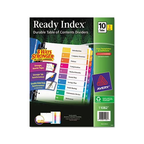 Customizable Table Of Contents Ready Index Dividers With Multicolor Tabs, 10-tab, 1 To 10, 11 X 8.5, White, 3 Sets