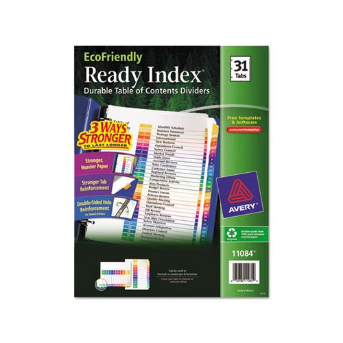 Customizable Table Of Contents Ready Index Dividers With Multicolor Tabs, 31-tab, 1 To 31, 11 X 8.5, White, 1 Set