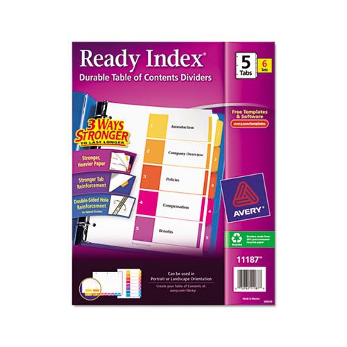 Customizable Toc Ready Index Multicolor Dividers, 5-tab, Letter, 6 Sets