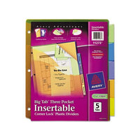 Insertable Big Tab Plastic Three-pocket Corner Lock Dividers, 5-tab, 11.13 X 9.25, Assorted, 1 Set