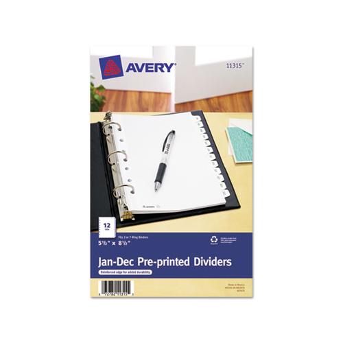 Preprinted Tab Dividers, 12-tab, 8.5 X 5 1-2