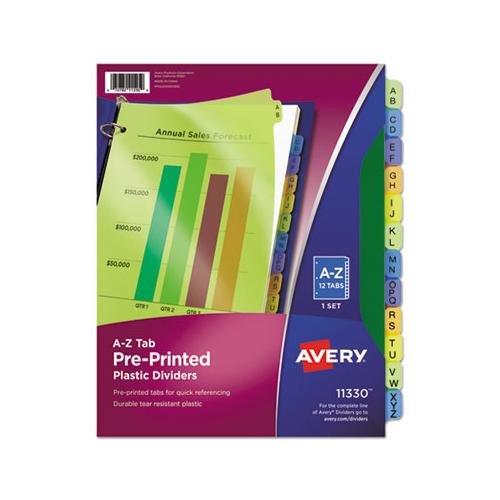 Durable Preprinted Plastic Tab Dividers, 12-tab, A To Z, 11 X 8.5, Assorted, 1 Set