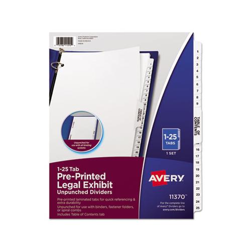 Preprinted Legal Exhibit Side Tab Index Dividers, Avery Style, 25-tab, 1 To 25, 11 X 8.5, White, 1 Set