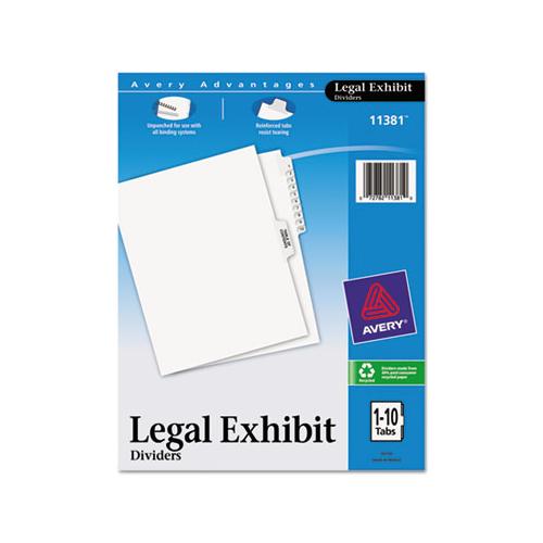 Preprinted Legal Exhibit Side Tab Index Dividers, Avery Style, 11-tab, 1 To 10, 11 X 8.5, White, 1 Set