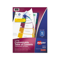 Customizable Table Of Contents Ready Index Dividers With Multicolor Tabs, 5-tab, 1 To 5, 11 X 8.5, Translucent, 1 Set