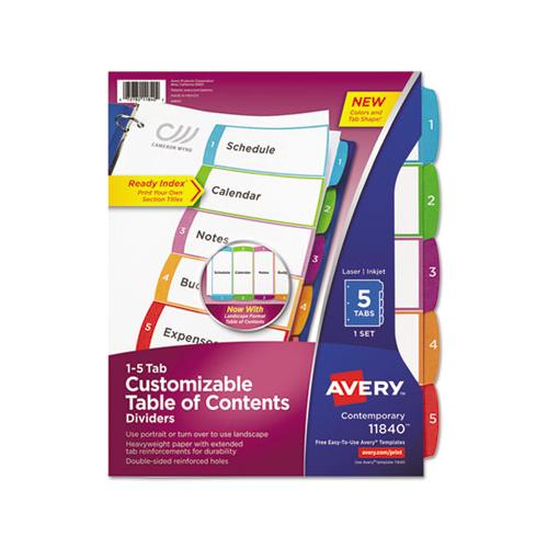 Customizable Toc Ready Index Multicolor Dividers, 1-5, Letter