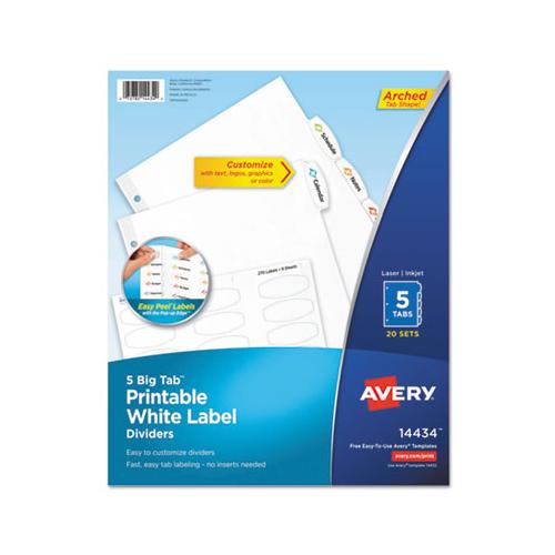 Big Tab Printable White Label Tab Dividers, 5-tab, Letter, 20 Per Pack