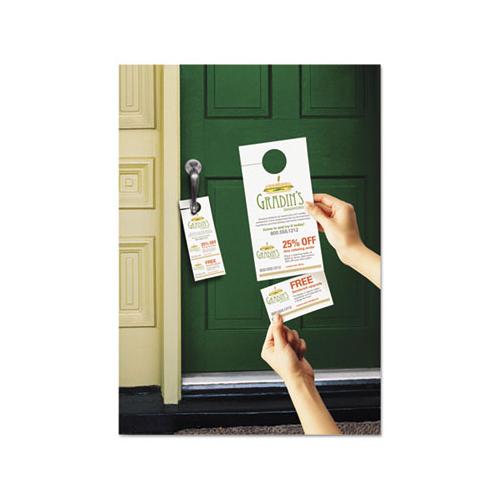 Door Hanger With Tear-away Cards, 97 Bright, 65lb, 4.25 X 11, White, 2 Hangers-sheet, 40 Sheets-pack