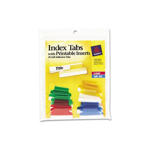 Insertable Index Tabs With Printable Inserts, 1-5-cut Tabs, Assorted Colors, 1" Wide, 25-pack