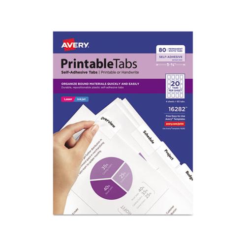 Printable Plastic Tabs With Repositionable Adhesive, 1-5-cut Tabs, White, 1.75" Wide, 80-pack