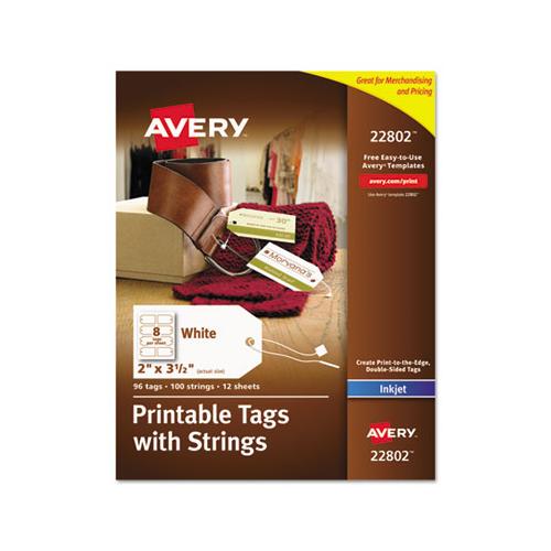 Printable Rectangular Tags With Strings, 2 X 3 1-2, Matte White, 96-pack