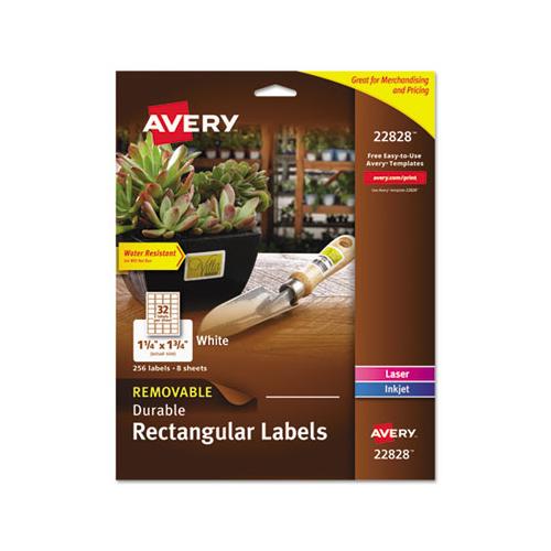 Removable Durable White Rectangle Labels W- Sure Feed, 1 1-4 X 1 3-4, 256-pk