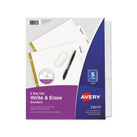 Write & Erase Big Tab Paper Dividers, 5-tab, White, Letter