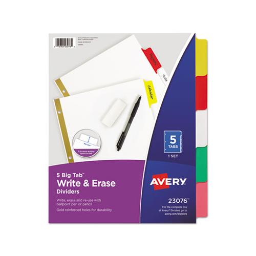 Write & Erase Big Tab Paper Dividers, 5-tab, Multicolor, Letter