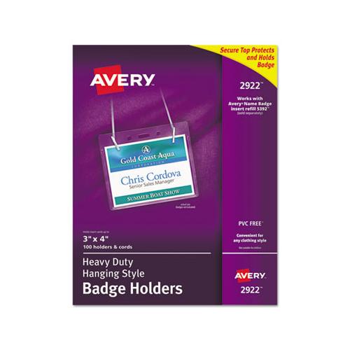 Secure Top Hanging-style Badge Holders, Horizontal, 4w X 3h, Clear, 100-box