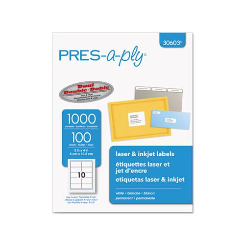 Labels, Laser Printers, 2 X 4, White, 10-sheet, 100 Sheets-box