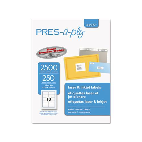 Labels, Laser Printers, 2 X 4, White, 10-sheet, 250 Sheets-box