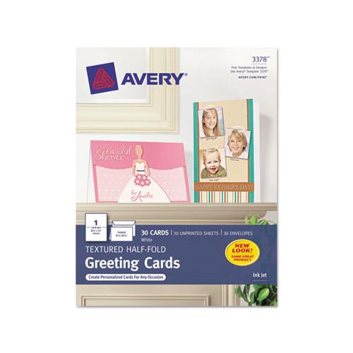 Textured Half-fold Greeting Cards, Inkjet, 5 1-2 X 8.5, Wht, 30-bx W-envelopes