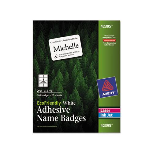 Ecofriendly Adhesive Name Badge Labels, 3.38 X 2.33, White, 160-box