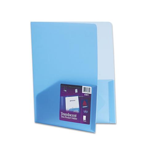 Plastic Two-pocket Folder, 20-sheet Capacity, Translucent Blue