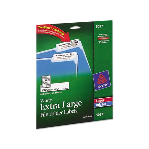 Extra-large Trueblock File Folder Labels With Sure Feed Technology, 0.94 X 3.44, White, 18-sheet, 25 Sheets-pack