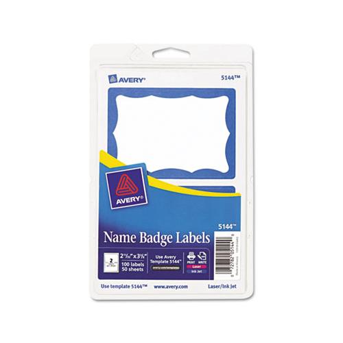 Printable Adhesive Name Badges, 3.38 X 2.33, Blue Border, 100-pack