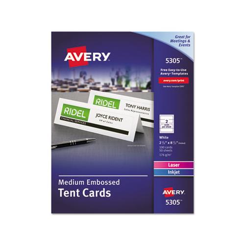 Medium Embossed Tent Cards, White, 2 1-2 X 8.5, 2 Cards-sheet, 100-box