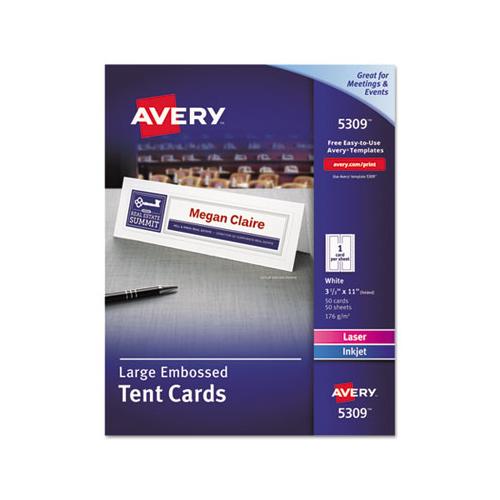 Large Embossed Tent Card, White, 3 1-2 X 11, 1 Card-sheet, 50-box