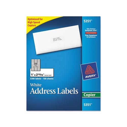 Copier Mailing Labels, Copiers, 1 X 2.81, White, 33-sheet, 100 Sheets-box