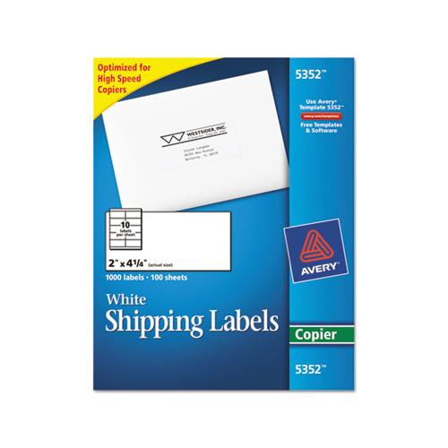Copier Mailing Labels, Copiers, 2 X 4.25, White, 10-sheet, 100 Sheets-box
