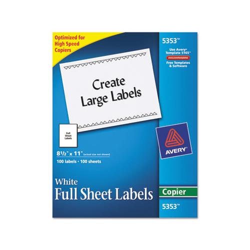 Copier Mailing Labels, Copiers, 8.5 X 11, White, 100-box