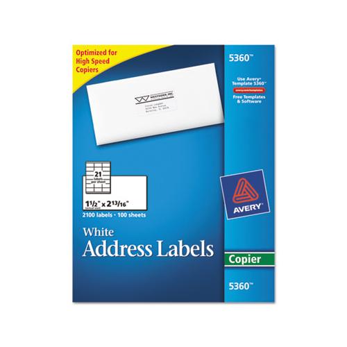 Copier Mailing Labels, Copiers, 1.5 X 2.81, White, 21-sheet, 100 Sheets-box