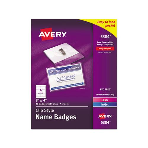 Clip-style Name Badge Holder With Laser-inkjet Insert, Top Load, 4 X 3, White, 40-box