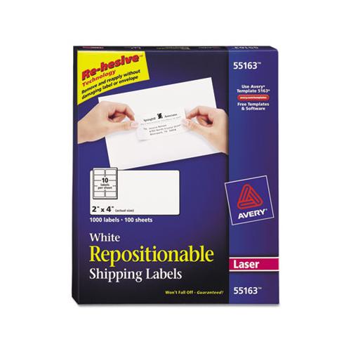 Repositionable Shipping Labels W-sure Feed, Inkjet-laser, 2 X 4, White, 1000-box