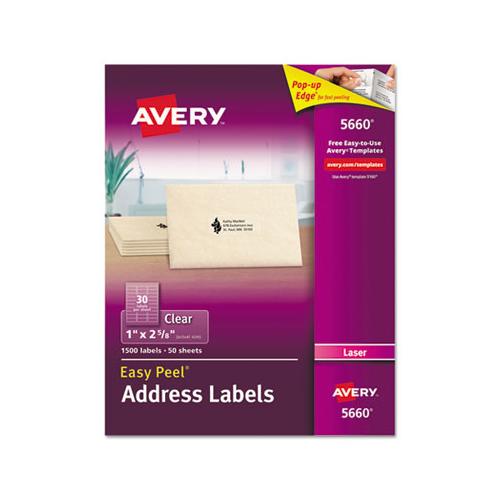 Matte Clear Easy Peel Mailing Labels W- Sure Feed Technology, Laser Printers, 1 X 2.63, Clear, 30-sheet, 50 Sheets-box