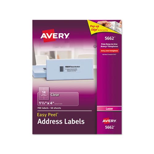 Matte Clear Easy Peel Mailing Labels W- Sure Feed Technology, Laser Printers, 1.33 X 4, Clear, 14-sheet, 50 Sheets-box