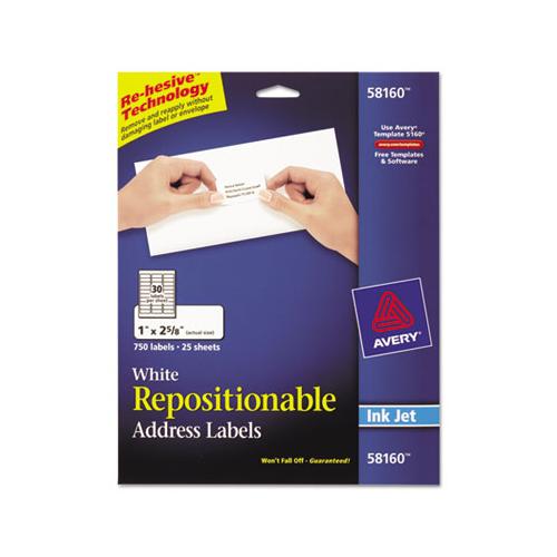 Repositionable Address Labels W-surefeed, Inkjet-laser, 1 X 2 5-8, White, 750-bx