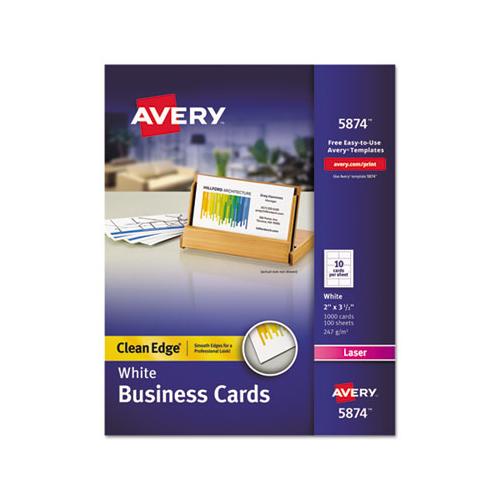 Clean Edge Business Cards, Laser, 2 X 3 1-2, White, 1000-box