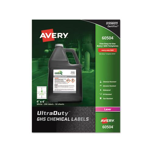 Ultraduty Ghs Chemical Waterproof And Uv Resistant Labels, 4 X 4, White, 4-sheet, 50 Sheets-box