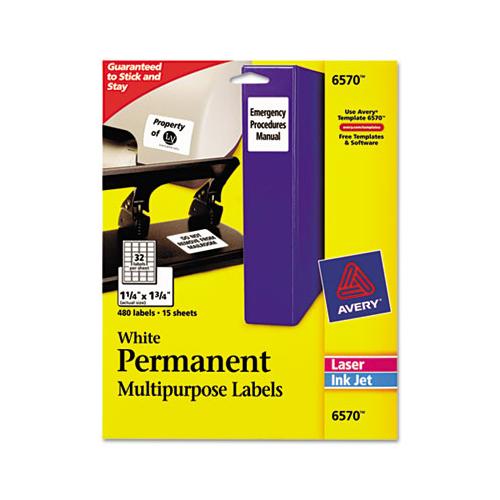 Permanent Id Labels W- Sure Feed Technology, Inkjet-laser Printers, 1.25 X 1.75, White, 32-sheet, 15 Sheets-pack