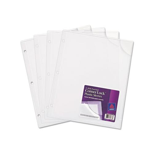 Three-hole Punched Corner Lock Plastic Sleeves, 11 3-4 X 9 1-2, Clear, 4-pack
