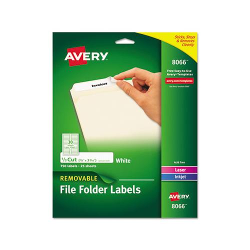 Removable File Folder Labels With Sure Feed Technology, 0.66 X 3.44, White, 30-sheet, 25 Sheets-pack