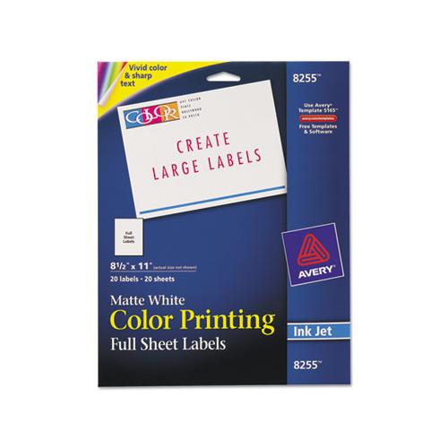 Full-sheet Vibrant Inkjet Color-print Labels, 8.5 X 11, Matte White, 20-pack