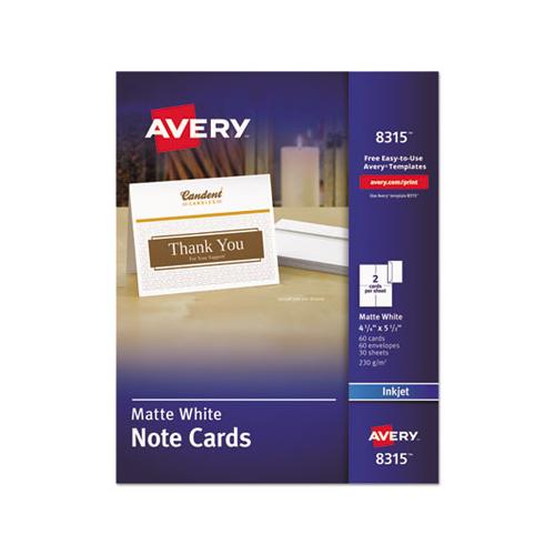 Note Cards For Inkjet Printers, 4 1-4 X 5 1-2, Matte White, 60-pack W-envelopes