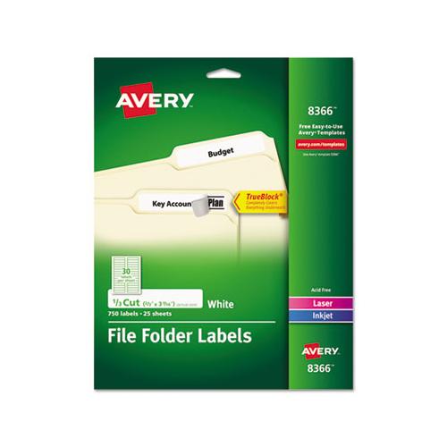 Permanent Trueblock File Folder Labels With Sure Feed Technology, 0.66 X 3.44, White, 30-sheet, 25 Sheets-pack