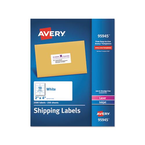 White Shipping Labels-bulk Packs, Inkjet-laser Printers, 2 X 4, White, 10-sheet, 250 Sheets-box