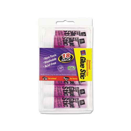 Permanent Glue Stic Value Pack, 0.26 Oz, Applies Purple, Dries Clear, 18-pack