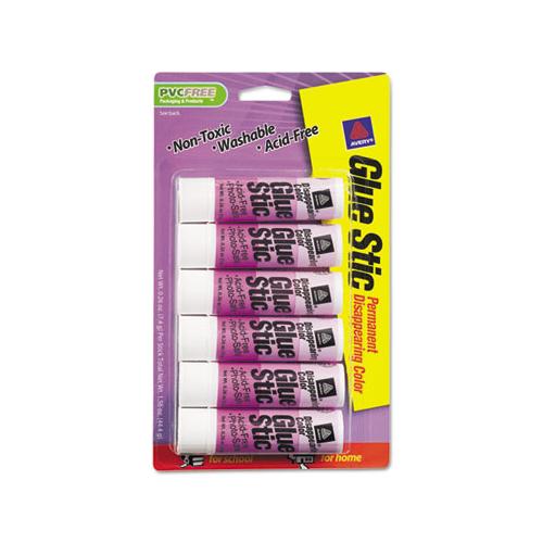 Permanent Glue Stic Value Pack, 0.26 Oz, Applies Purple, Dries Clear, 6-pack