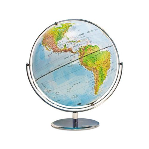 12-inch Globe With Blue Oceans, Silver-toned Metal Desktop Base,full-meridian